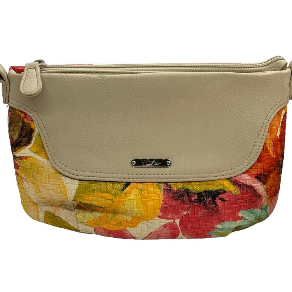 Multi Sac Floral Purse Handbag Crossbody Shoulder Bag New No Tags Tan Multicolor